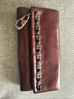 Brighton Braided Leather Fun House Large Clutch Wallet - Burgundy